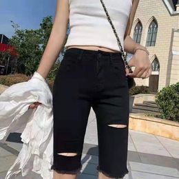 Women Plus Size Skinny Capris Jean Female Stretch Knee Length Denim Trouser Shorts Pants Women High Waist Summer Y2K Jeans U118