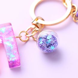 A-Z 26 Letter Keychain With Tassels Crystal Glitter Resin Keyring For Women Bag Charms Car Key Holder Accessories