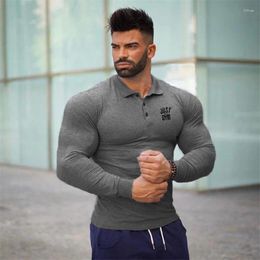 Men's Polos Running Sport Polo Shirts Gym Bodybuilding Fitness Muscle T-Shirt Fashion Button Collar Cotton Breathable Tight Tees Tops