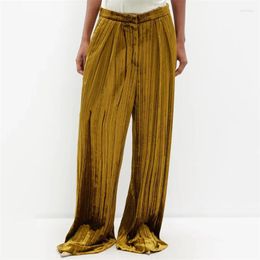 Women's Pants 2024 Spring Gold Corduroy High Waist Wide Leg Retro Loose Floor Mop Y2k Trousers