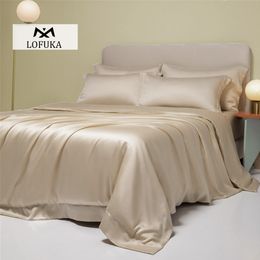 Lofuka Solid Colour 100% Pure Silk Bedding Set Beauty Double Queen King Quilt Cover Flat Sheet Pillowcase For Healthy Sleep