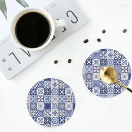 Table Mats Blue Portuguese Tile Coasters Leather Placemats Waterproof Insulation Coffee For Home Kitchen Dining Pads Set Of 4