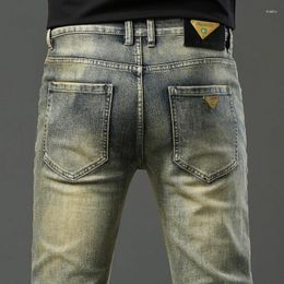 Men's Jeans Retro Brass Denim For Men High-end Vintage Light Luxury Trendy Stretch Fashionable Slim Fit Small Foot Long Pan