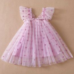 Girl's Dresses 2024 New Baby Girls Party Dress Princess Birthday Clothes Fly Sleeves Tulle Tutu Dress Summer Sequins Stars Mesh Baby Dress 1-5Y