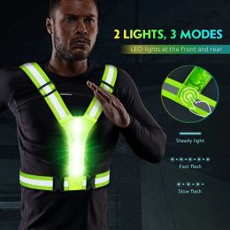 LED Running Vest USB Rechargeable Reflective Cycling Security Vest Adjustable Night Running Vest High Visibility for Kids Adults