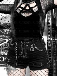 AltGoth Mall Goth Punk Shorts Women Streetwear Harajuku Sexy Zipper Lace-up Denim Shorts Nightclub Emo Alt Grunge Clothes Female