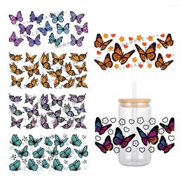 Gift Wrap Butterfly Cartoon Animals Design Pattern UV DTF Transfer Sticker Waterproof Transfers Decals For 16oz Glass Cup Stickers