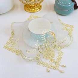 Table Mats Gold Bead Mesh Embroidery Place Mat Cloth Wedding Christmas Flower Placemat Kitchen Decoration And Accessories