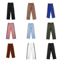 Men's Pants 23ss Best Quality 1 1 Striped Pants Embroidery Tide Brand Retro Loose Straight Track Pants Needles Mens And Womens Pants J240409