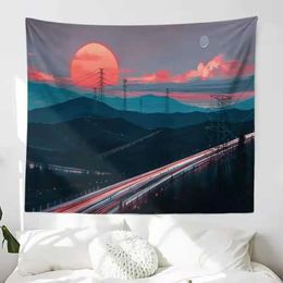 Tapestry Tapestries Hanging Sunset Wall Aestheticism Starry Night Sky Moon Wind Scenery Background Bedroom Bedside Living Room Dorm Decor R0411