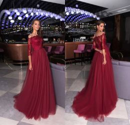 Ashi Studio 2024 Evening Dresses Jewel 3/4 Long Sleeve Lace Appliques Prom Dress Arabic Custom Made Sweep Train Special Occasion Gowns