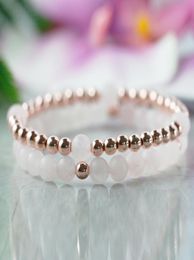 MG0962 6 mm Polished Rose Quartz Rose Gold Colour Bead Bracelet Set Pink Gem stone Bracelet Dainty Healing Crystals Bracelet6480832