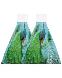 Peacock Wood Grain Feather Retro Hand Towel Bathroom Supplies Soft Absorbent Towel Kitchen Accessories Cleaning Dishcloths