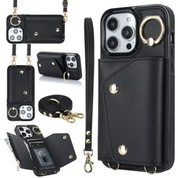 designer iphone case phone case crossbody ring wallet card holder black leather protective case insert card for iphone 15 Pro Max Apple 14 iphone 13 iphone 12 Apple