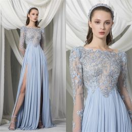 2024 New Evening Dresses Long Sleeves Lace Appliques Beads Prom Gowns Custom Made Sweep Train Plus Size A Line Special Occasion Dress