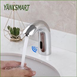 Bathroom Sink Faucets YANKSMART Automatic Touch Free Sensor Faucet Chrome Polished Deck Mounted Basin Solid Brass Water Tap