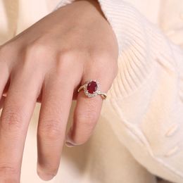 Real 18K Gold Geometry Ruby Ring for Women Large Oval Gemstones 2.0ct Accessory Trendy Anniversary Gifts