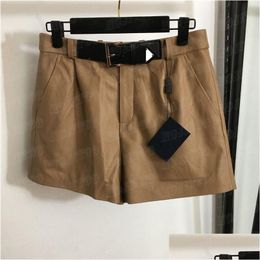 Womens Plus Size Pants Genuine Leather Short Pant For Women Designer Metal Badge Fashion Shorts High Grade Streetwear Drop Delivery Ap Otsob