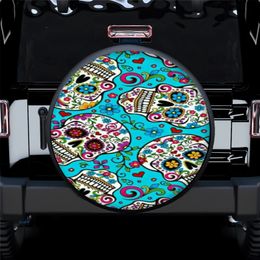 Sugar Skull Flowers SUV Car Tire Cover Father's Gift Auto Parts Spare Tire Cover Personalized Camper Tire Cover