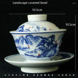 Cups Saucers Jingdezhen Antique Hand-painted Blue And White Landscape Covered Bowl Tea Cup