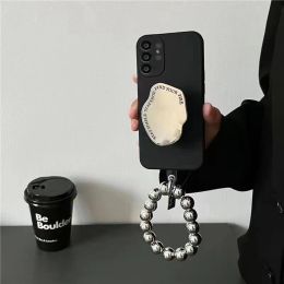 Luxury Letter Mirror Bracket Beads Bracelet Soft Case For Samsung Galaxy S21 22 S20 Ultra S10 Plus Note20 A52 A72 Back Cover