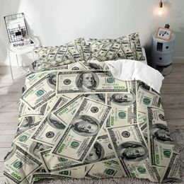 Luxury Money Duvet Cover Black Bedding Set Dollar Bill Comforter Quilt Cover Bedroom Decor for Men 2 Pillow Shams 3 Pieces 240329