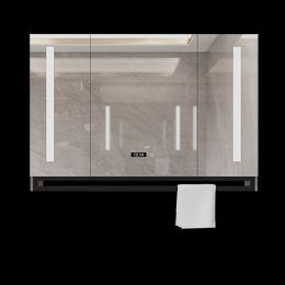Solid wood bathroom intelligent mirror cabinet with separate wall mounted bathroom storage, defogging mirror with light storage