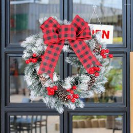 Decorative Flowers Pine Garland Door Wreath Christmas Hanging Artificial Flower Bow Year Wreaths