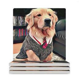 Table Mats Golden Retriever 1st Day Of School Ceramic Coasters (Square) Holder Mat For Dishes Anti Slip