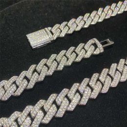 2024 Fashion Design 925 Solid Silver 14mm Wide Gra Moissanite Diamond Iced Out Necklace Cuban Link Chain Hiphop Jewellery Bracelet