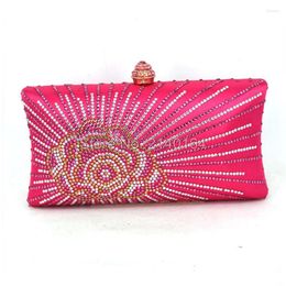 Evening Bags Luxury Fushcia Crystal Clutch Bag Fashion Sparkly Diamond Wedding Party Banquet Soiree Pochette Purse