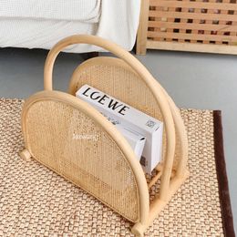 Designer Book Rack Storage Basket Indoor Creative Rattan Magazine Racks Nordic Picture Book Racks art Rattan Decorative Holder M