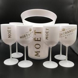 Ice Buckets And Coolers with 6Pcs white glass Moet Chandon Champagne glass Plastic302W208D253V3194741