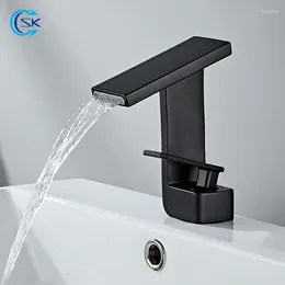 Bathroom Sink Faucets Black Waterfall Faucet Brass Basin Chrome Cold Water Mixer Tap Modern Single Hole Taps