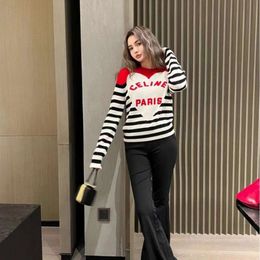 Women's Sweaters C23 Autumn/winter Fashionable Big Heart Jacquard Letter Pattern Stripe Contrast Colour Long Sleeved Knitted Sweater