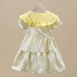 Girl's Dresses 2PCS Summer Yellow Floral Child Little Girls Clothing Casual Midi Dress +Bag Children Dresses For Teens Party Princess Sundress