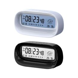 Digital Alarm Clock Temperature Humidity with Date, Time and Week with Seconds Weather Monitor for Hotel Travel NightStand