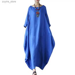 Abiti casual di base Plus size Donne Domande a maniche lunghe Equipaggio Abito di colore solido RETRO Abito retrò Plus Size Abito Maxi Lunghezza alla caviglia L49 L49