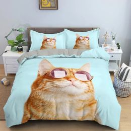 3D Cats Duvet Cover for Boys Girls Cute Animal Printed Bedding Pet Theme Closure Soft Child Bedspread Bedroom Decor