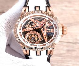 New 46mm Excalibur Spider RDDBEX0816 Tourbillon Automatic Mens Watch Skeleton Dial Rose Gold Steel Case High Quality Gents Sport W7111622