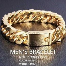 Bangle Luxury Fashion Hip Hop Curb Chain Bracelet Double Buckle Domineering Bracelet Valentines Day Gift for Boyfriend Mens Jewellery 24411