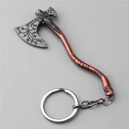 Keychains Punk Fashion Jewellery God Of War 4 Kratos Axe Exquisite Crystal Carved Pattern Pendant Key Holder Souvenir