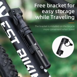 WEST BIKING Bike Air Pump Mini Portable Hand Pump Hose MTB Mountain Road Schrader Presta Valve Ball Cycling Tire Inflator