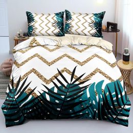 Bedding Sets High Quality Gold Wave Green Leaf Bed Set Bedclothes Pillowcases UK Size US Spain AU Soft For Bedroom