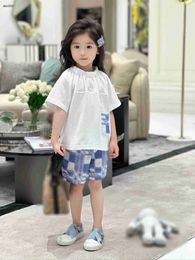 Classics baby tracksuits girls Short sleeved suit kids designer clothes Size 100-150 CM t shirt and Blue and white plaid design shorts 24April