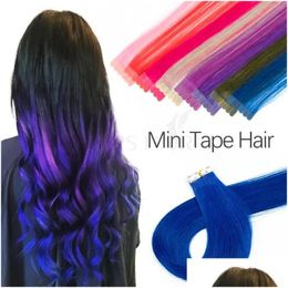 Hair Extension Kits Extensions Tape In Human Coloured Exetnsions Mini Ins For Highlights/Add Volume Doublesided Adhesive Drop Delivery Otwvv