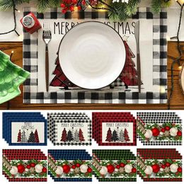 Table Mats 4Pcs Christmas Tableware Mat Santa Claus Snowman Printed Insulated Non-slip Placemats For Home Xmas Year Decor