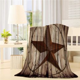 Western Texas Star Throw Blanket Warm Soft Flannel Blankets Rustic Bed Blanket Decor for Farmhouse Home Sofa Couch Chair Bedroom