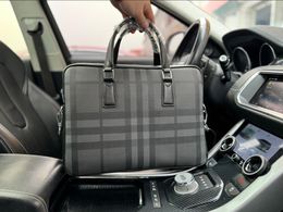 Briefcase Designer Bag Luxury Laptop Computer Bag Striped Cheque Metal Design Large Capacity Leather Briefcase Business Men's and Women's Bag Size 38*27*6