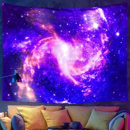 Mystery Universe Starry Sky Space UV Reactive Fluorescent Tapestry Wall Hanging Trippy Planet Black Light Tapestries For Bedroom